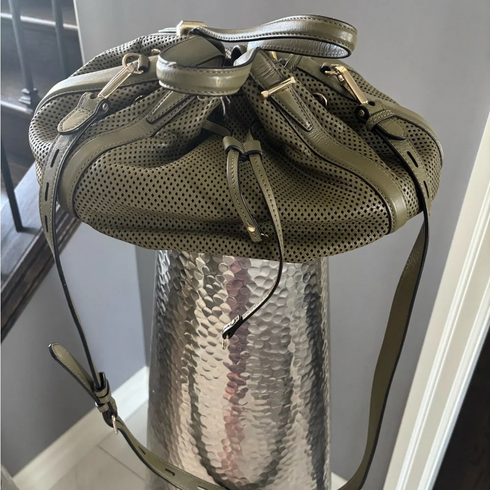Olive Green Rebecca Mankoff, genuine leather handbag with shoulder strap - Picture 6 of 14